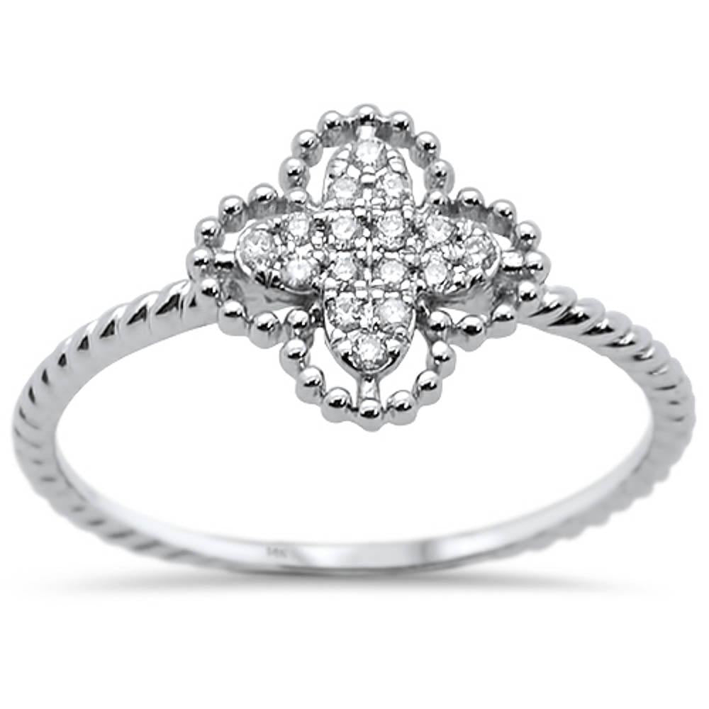 .09ct 14k White GOLD Quatrefoil Flower Diamond Rinze 6.5