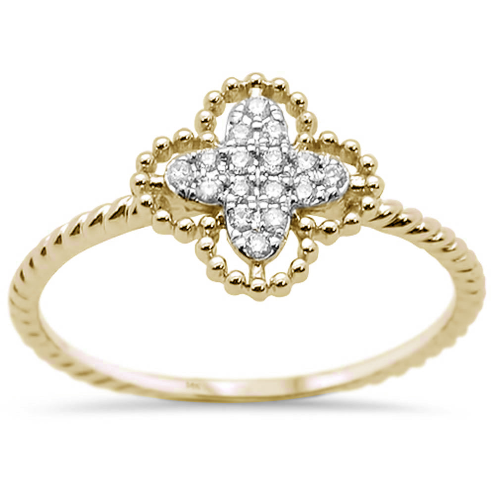 .09CT G SI 14KT Yellow GOLD Diamond Flower Trendy Diamond Ring Size 6.5