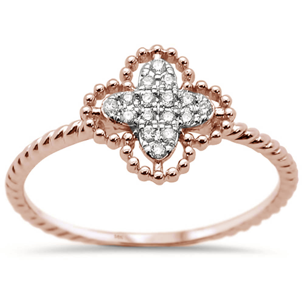.09ct G SI 14K Rose GOLD Diamond Clover Ring Size 6.5
