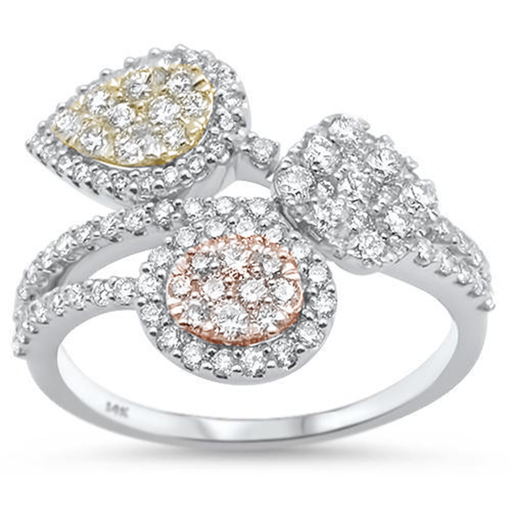 ''SPECIAL!1.11ct 14k 3 Tone GOLD Diamond Fashion Elegant Ring Size 6.5''