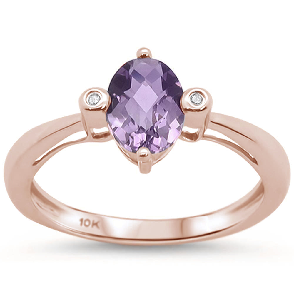 1.12cts 10k Rose Gold Oval Shape Amethyst & Diamond RING Size 6.5