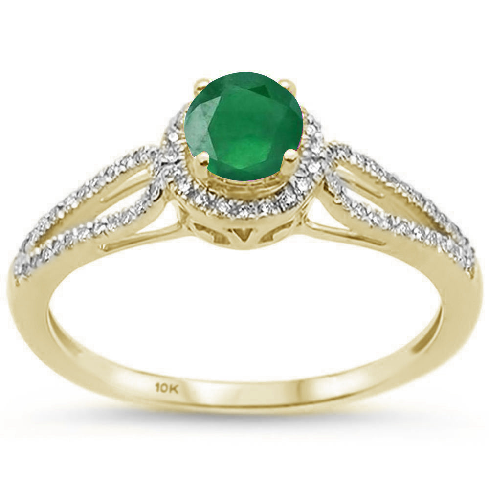 .53ct 10k Yellow Gold Round Green Emerald & Diamond RING Size 6.5