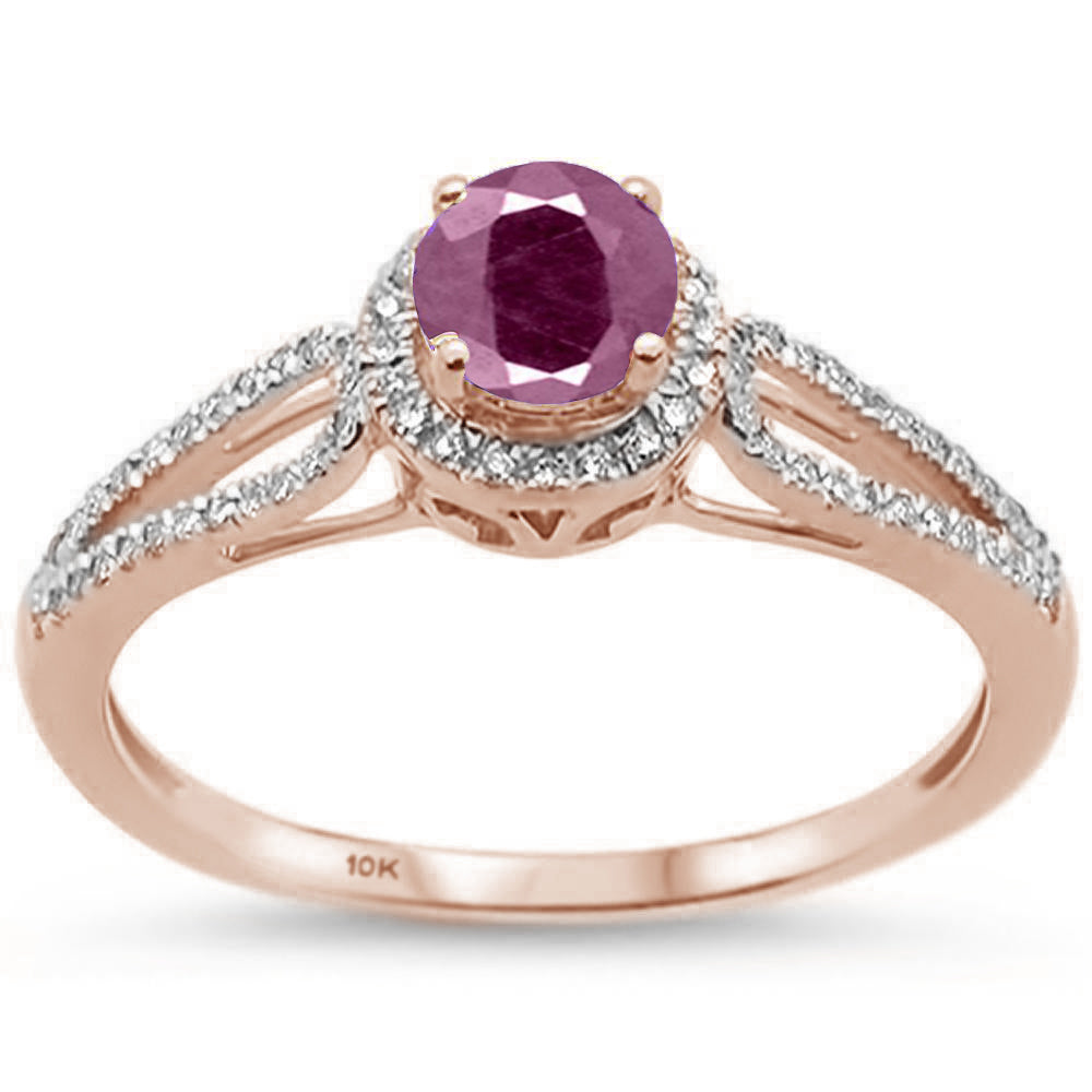 .79ct 10k Rose GOLD Natural Round Ruby & Diamond Ring Size 6.5