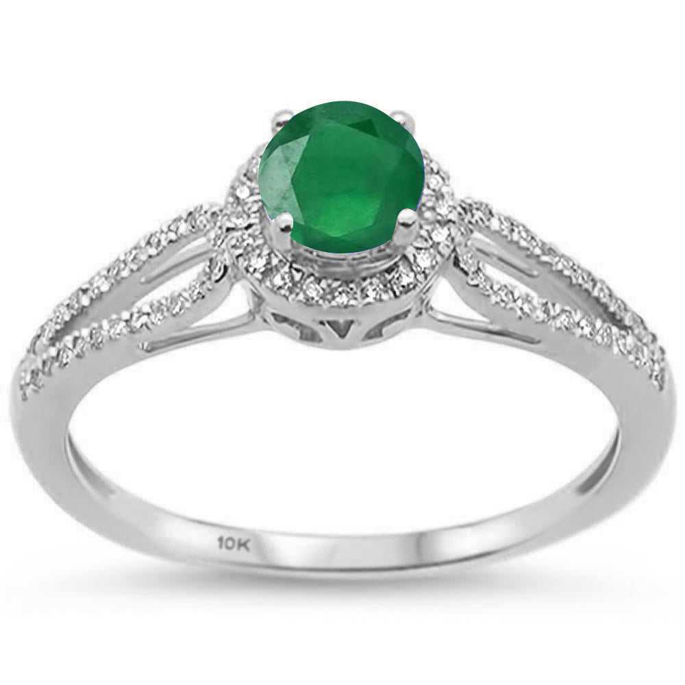 .61ct 10k White GOLD Natural Green Emerald & Diamond Ring Size 6.5