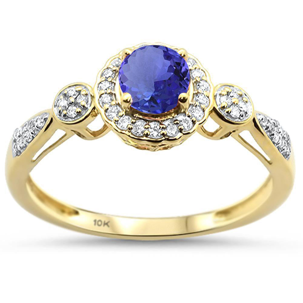 .82ct 10k Yellow Gold Natural Round Tanzanite & DIAMOND Ring Size 6.5