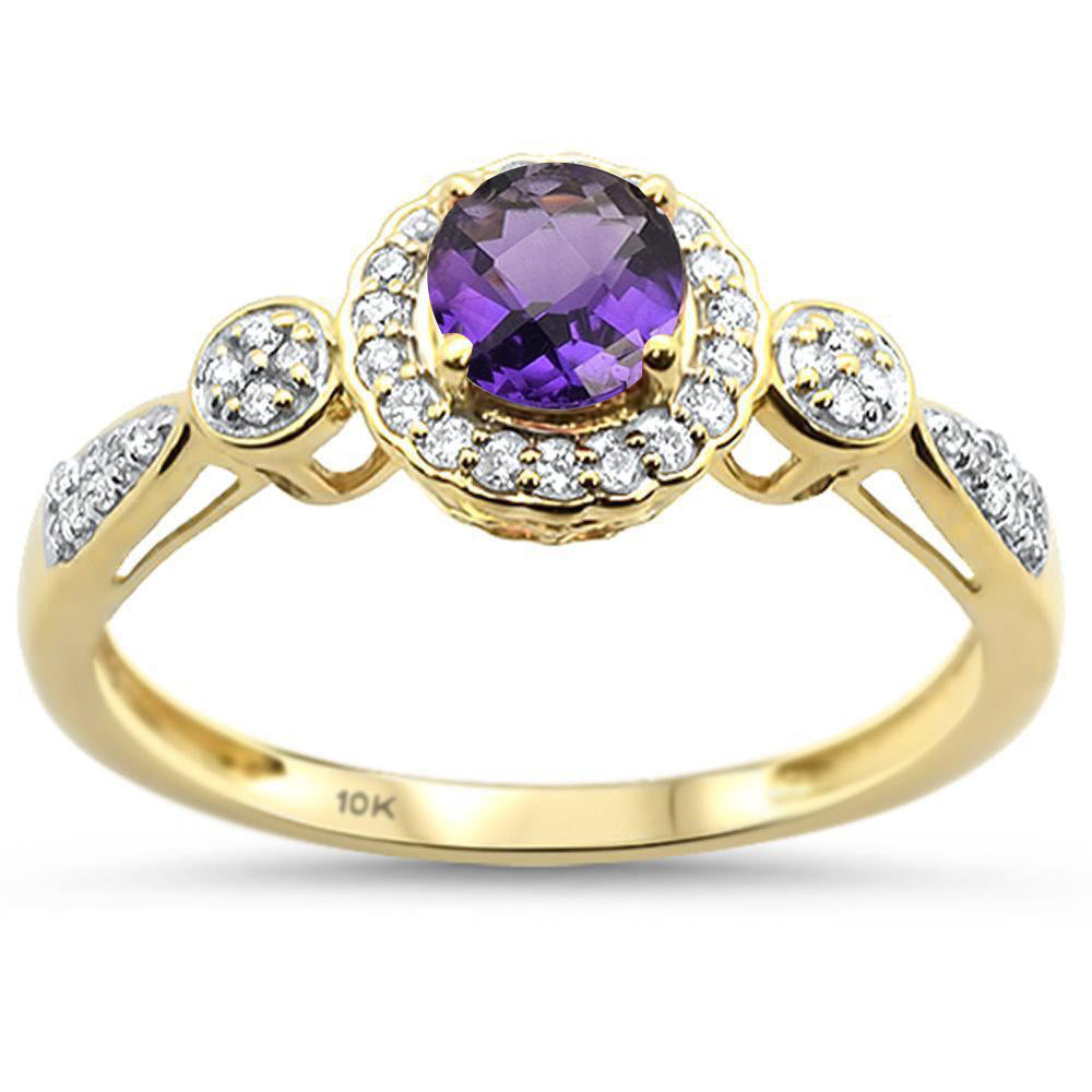 .57ct 10k Yellow GOLD Natural Amethyst & Diamond Ring Size 6.5