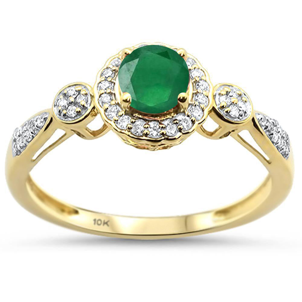 .48ct 10k Yellow Gold Natural Green Emerald & Diamond RING Size 6.5