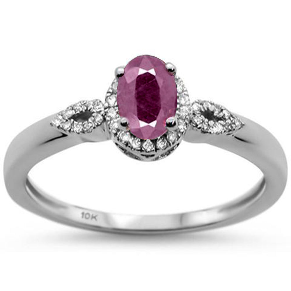 .64ct F 10K White Gold Oval Ruby & Diamond RING Size 6.5