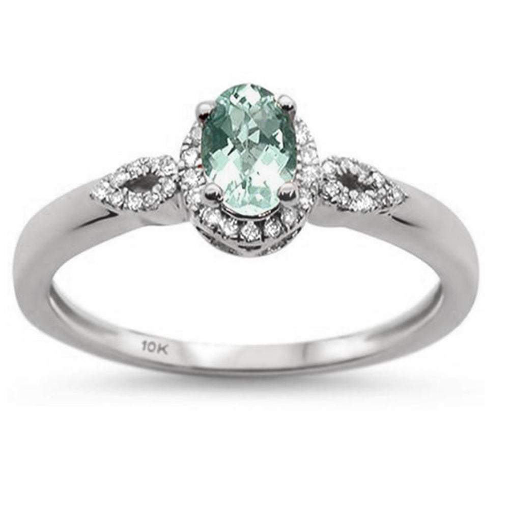 .74ct 10K White Gold Oval Green Amethyst & Diamond RING Size 6.5