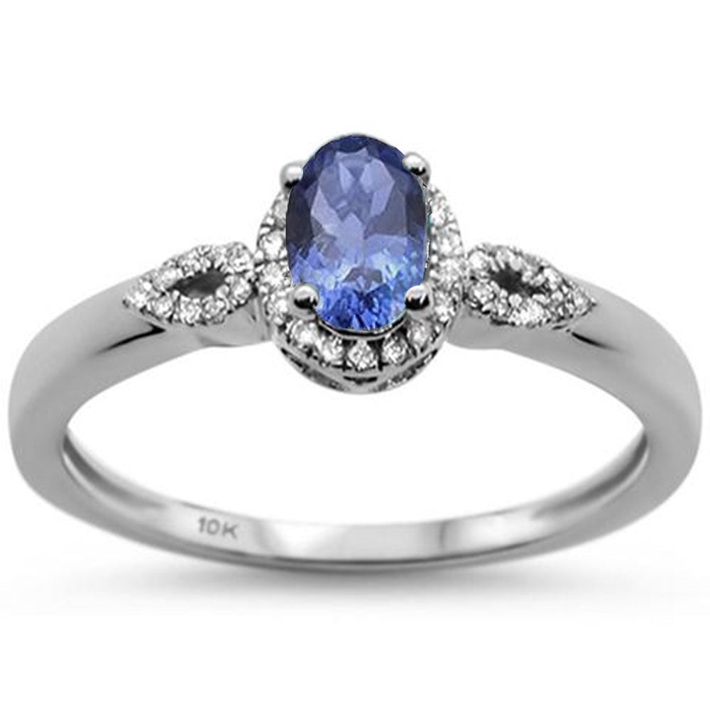 .73ct 10K White Gold Natural Oval Tanzanite & Diamond RING Size 6.5