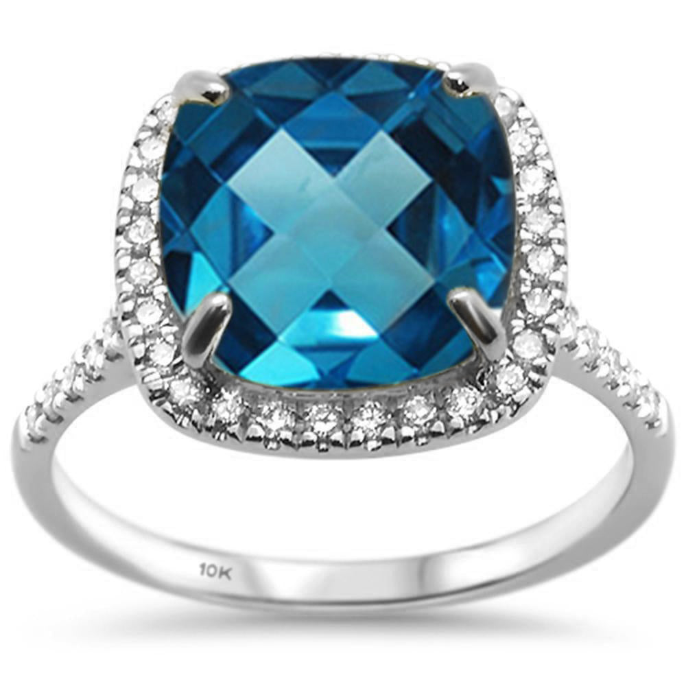 3.91ct 10k White Gold Cushion Blue Topaz & Diamond Ring