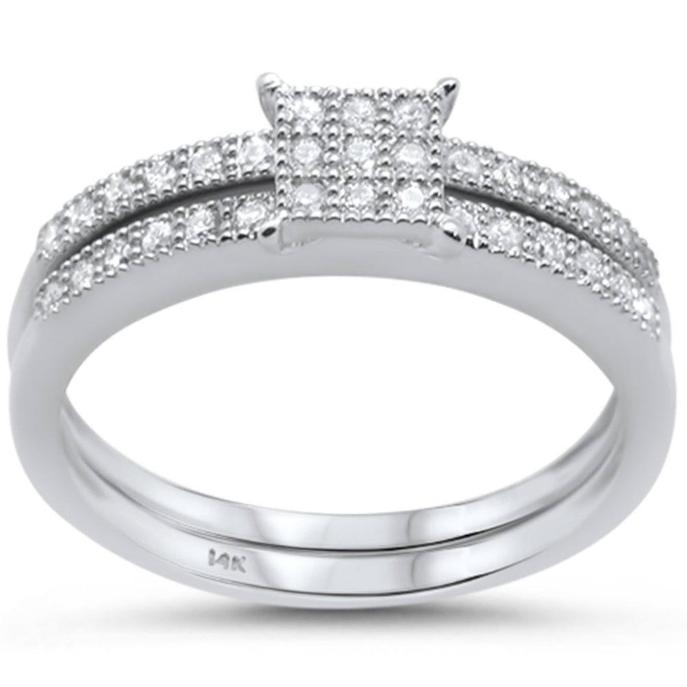 ''SPECIAL! .28cts 14k White gold Square Shape Diamond Engagement RING Bridal Set''