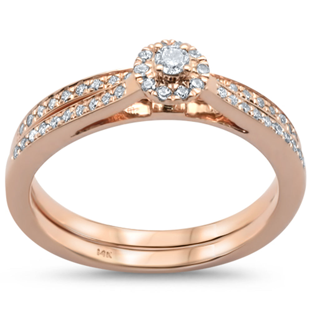 ''SPECIAL! .27cts 14k Rose Gold Round Diamond Engagement RING Bridal Set Size 6.5''