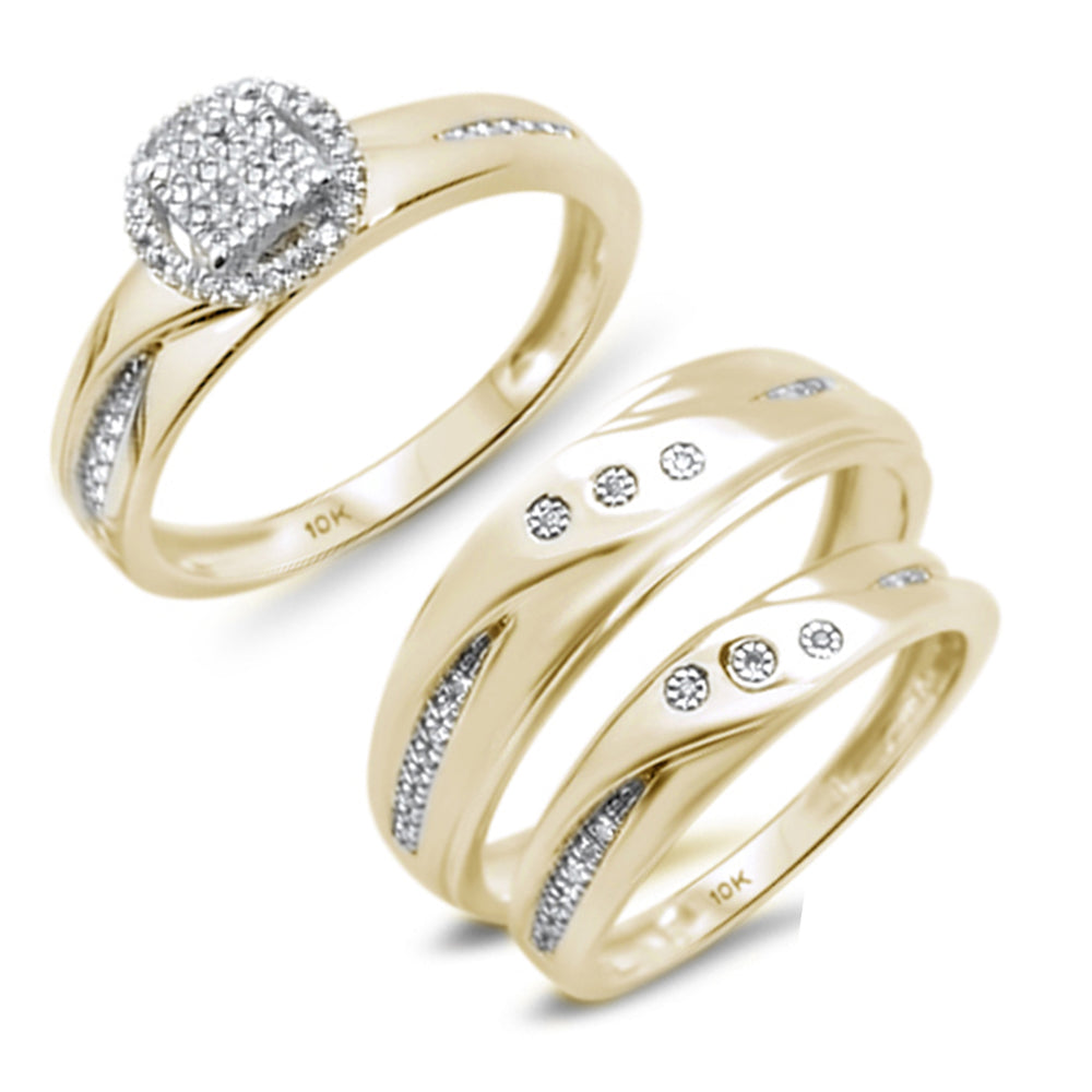 .20ct 10k Yellow GOLD Diamond Men's & Womens Trio Ring Set