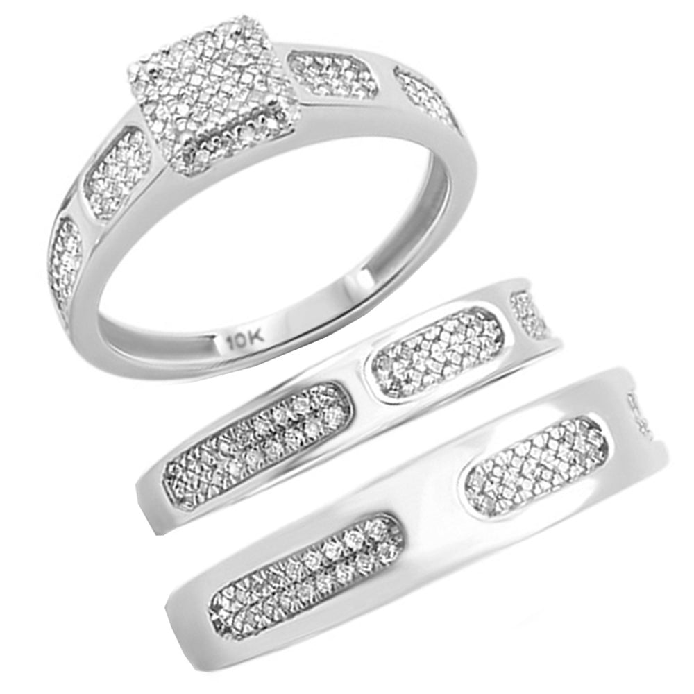 ''SPECIAL!.42ct 10k White Gold Diamond Men's & Womens Trio RING Set''