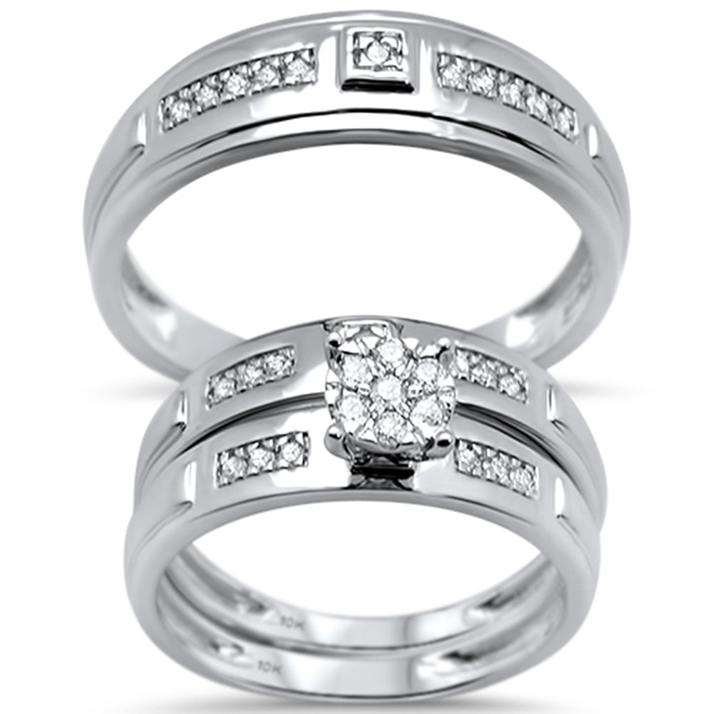 ''SPECIAL! .26cts 10k White GOLD Diamond Engagement Ring Wedding Band Trio Set''