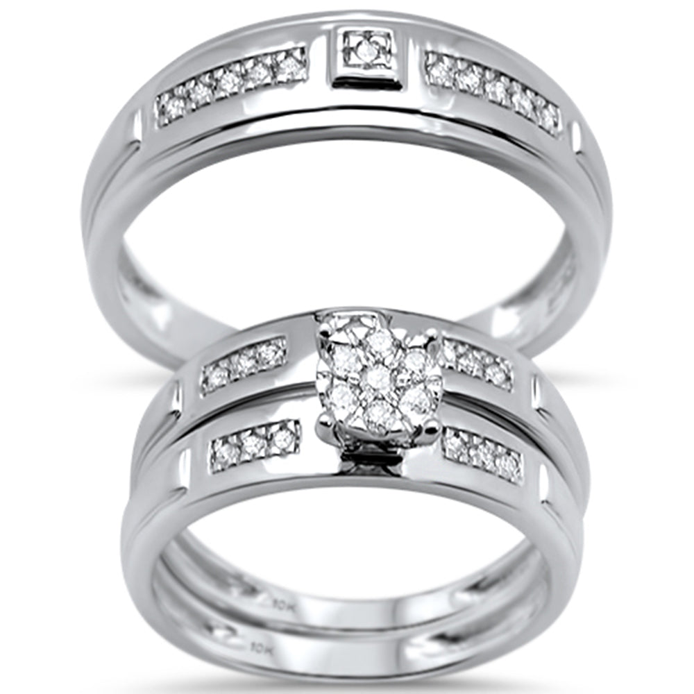 ''SPECIAL! .26cts 10k White gold DIAMOND Engagement Ring Wedding Band Trio Set''