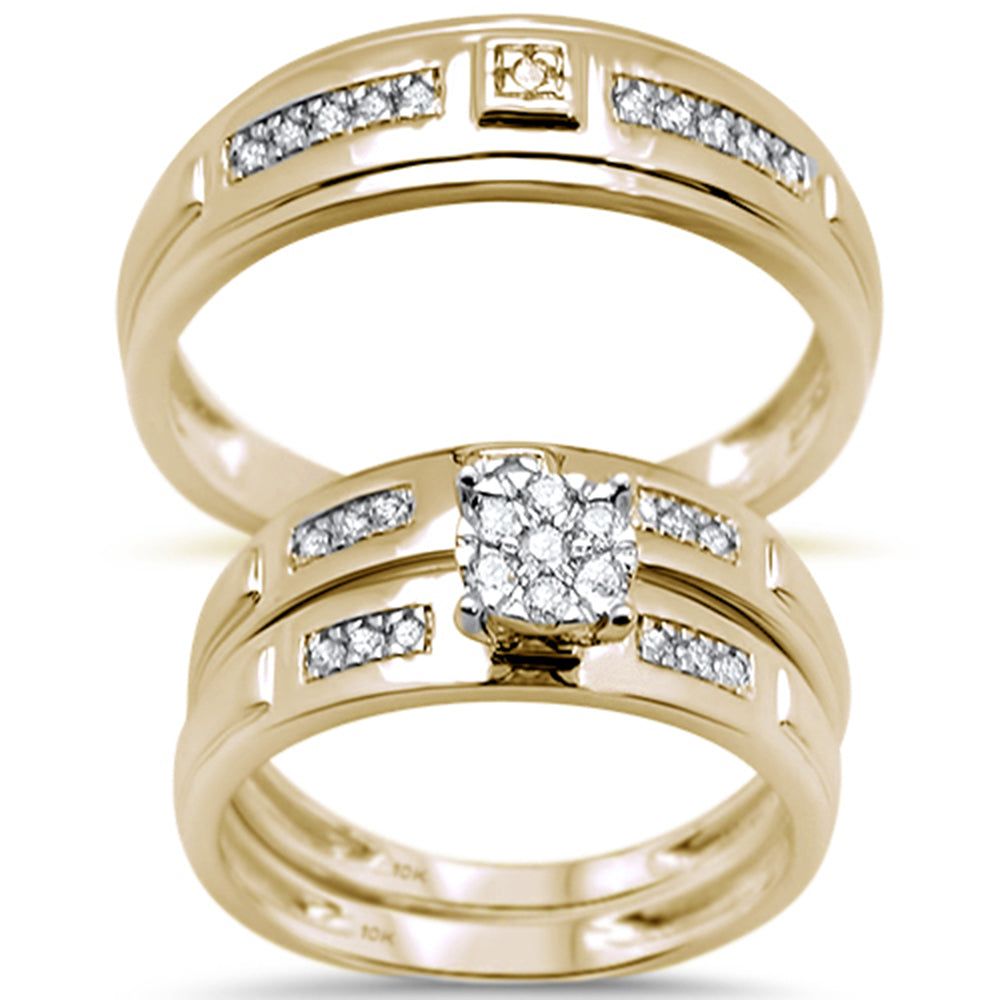 ''SPECIAL! .26cts 10k Yellow Gold Diamond Engagement Ring WEDDING Band Trio Set''