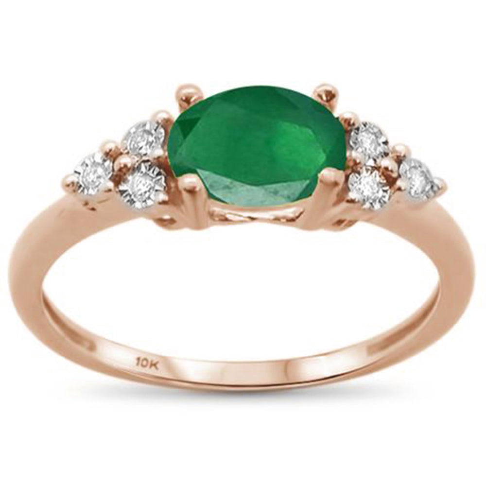.69ct 10K Rose GOLD Oval Green Emerald & Diamond Ring Size 6.5