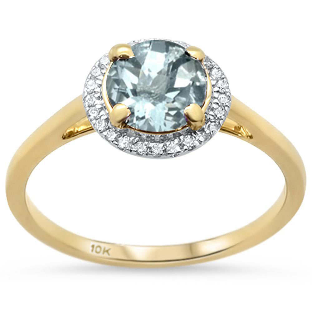 .80ct F SI 10k Yellow Gold Natural Round AQUAMARINE & Diamond Ring Size 6.5