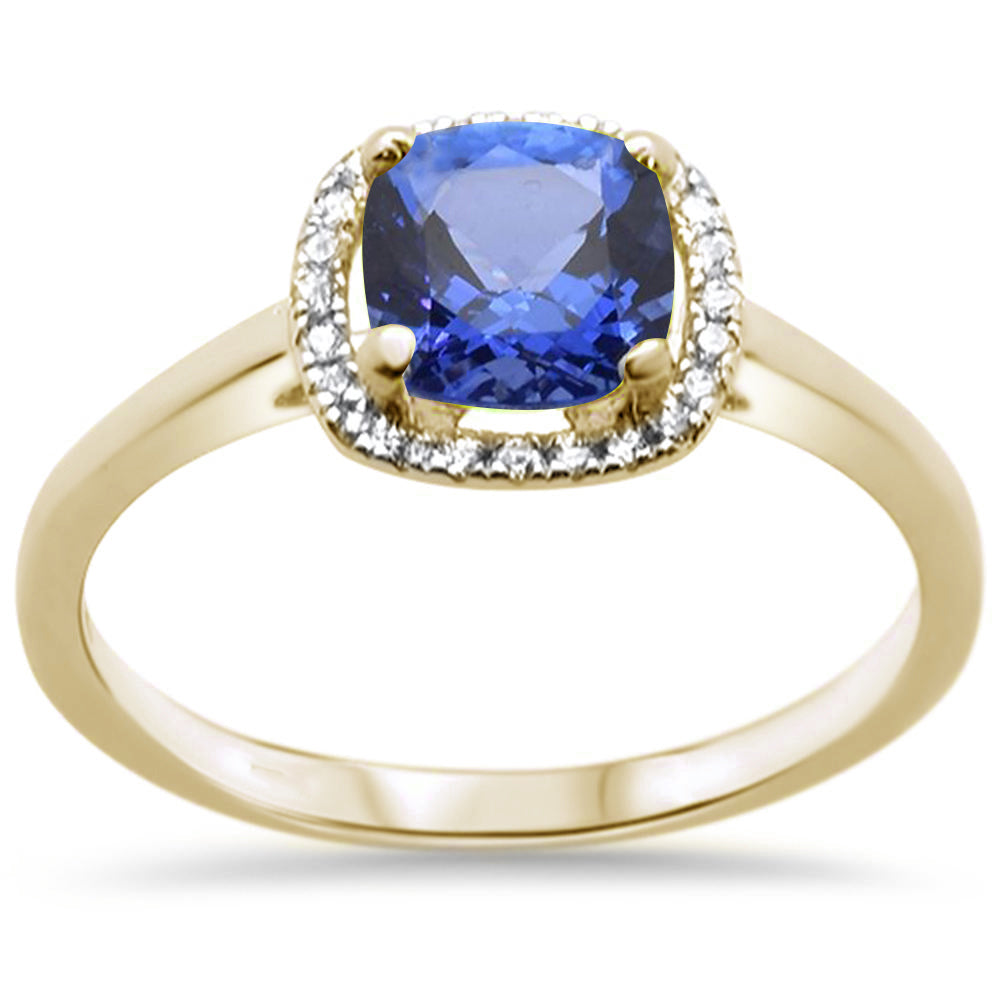 .87ct F SI 10k Yellow Gold Cushion Cut Natural Tanzanite & Diamond RING Size 6.5