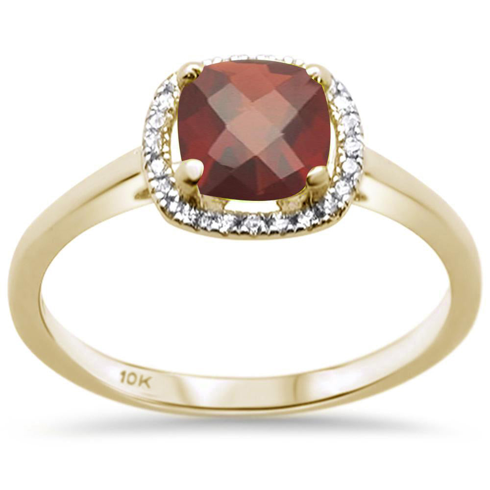 .92ct F SI 10k Yellow Gold Cushion Cut Natural Garnet & DIAMOND Ring Size 6.5