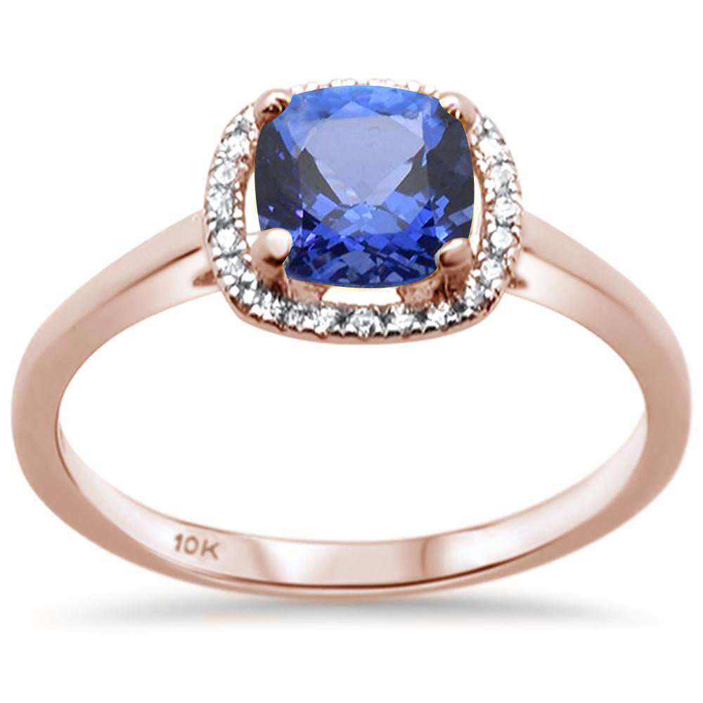 .87ct F SI 10k Rose GOLD Natural Cushion Cut Tanzanite & Diamond Ring Size 6.5