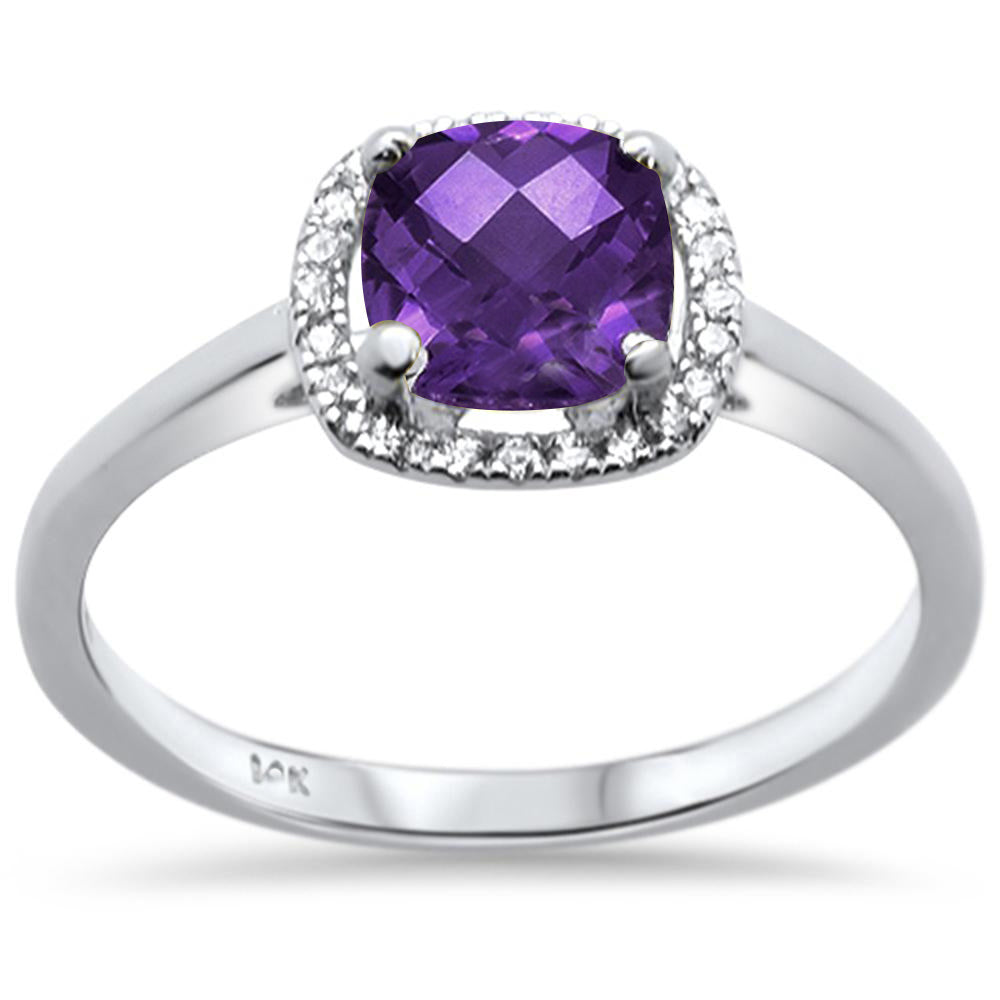 .95ct F SI 10k White Gold Natural Cushion Amethyst & DIAMOND Ring Size 6.5