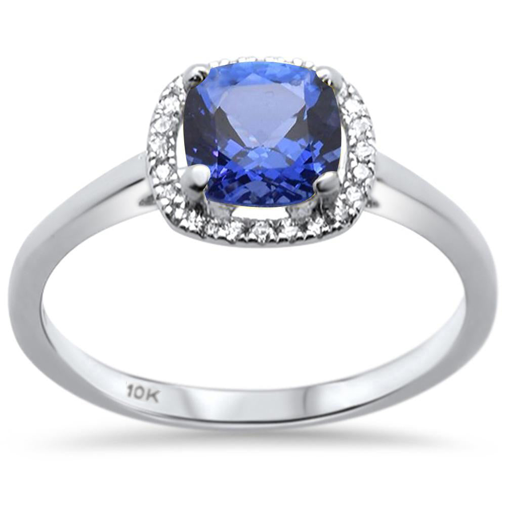 .87ct F SI 10k White GOLD Cushion Cut Natural Tanzanite & Diamond Ring Size 6.5