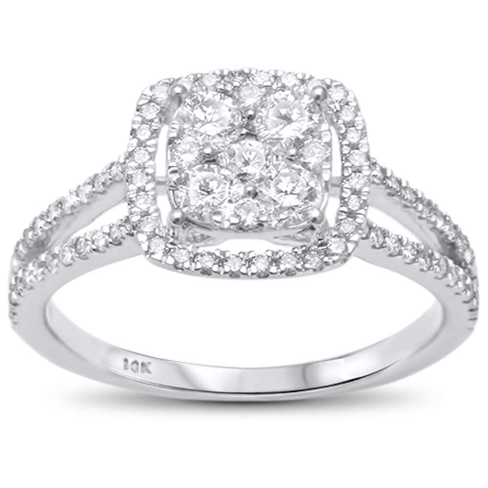 ''SPECIAL!.71ct 10kt White Gold Square Diamond Engagement Halo Promise RING Size 6.5''