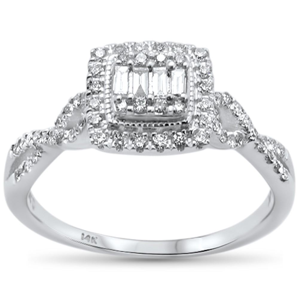 ''SPECIAL! .35ct 14k White GOLD Square Diamond Twisted Band Engagement Ring Size 6.5''