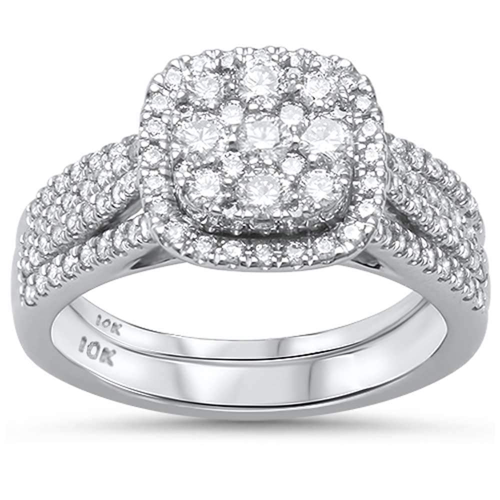 ''SPECIAL!.96ct 10kt White GOLD Square Engagement Solitaire Diamond Bridal Set''