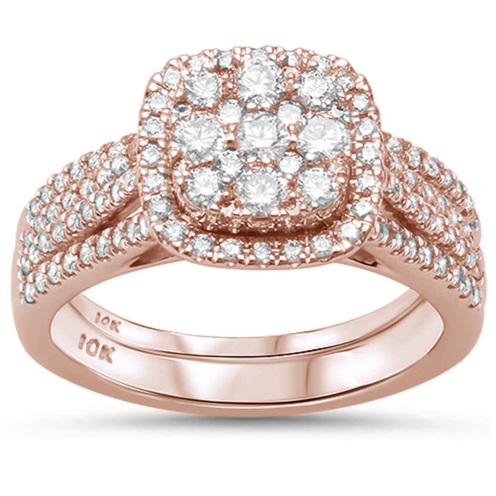 .96ct 10K Rose GOLD Square Diamond Engagement Ring Bridal Set Size 6.5