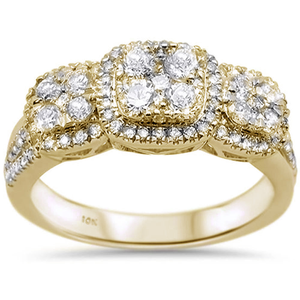 ''SPECIAL!.89ct 10k Yellow GOLD Three Stone Anniversary Diamond Ring Size 6.5''