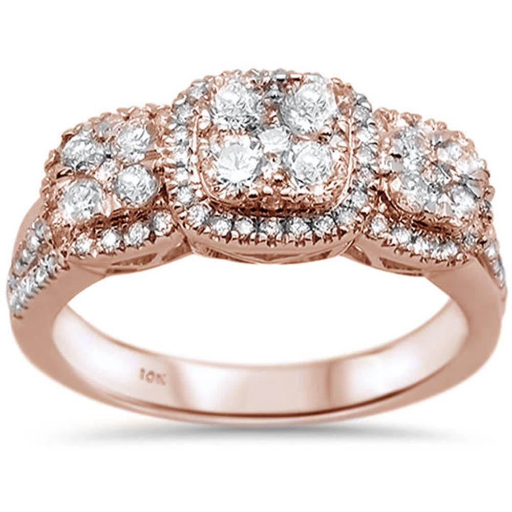 ''SPECIAL! .92ct 10K Rose GOLD Round Diamond Three Stone Ring Size 6.5''