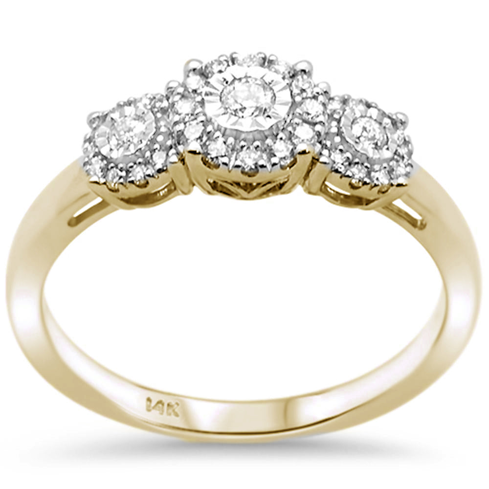 .24ct F SI 14K Yellow Gold Round Diamond Three Stone Engagement RING Size 6.5