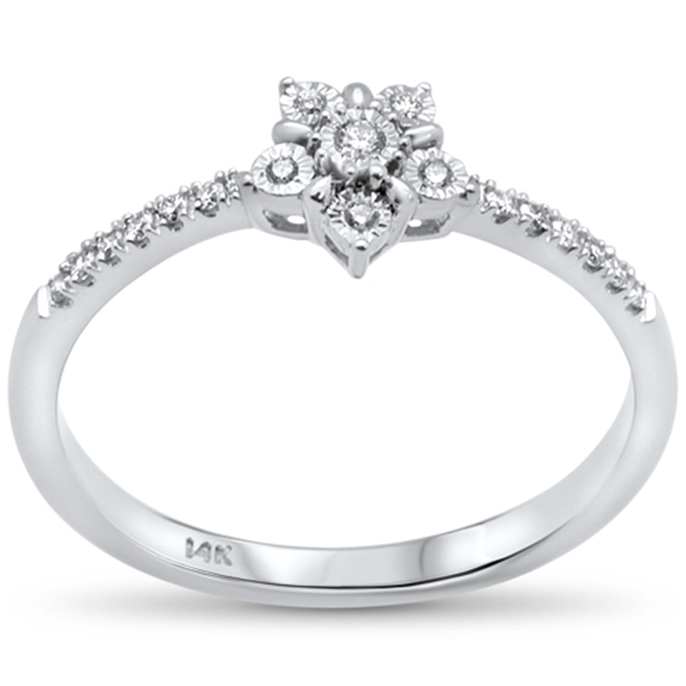 .09ct 14k White GOLD Diamond Flower Fashion Promise Ring Size 6.5