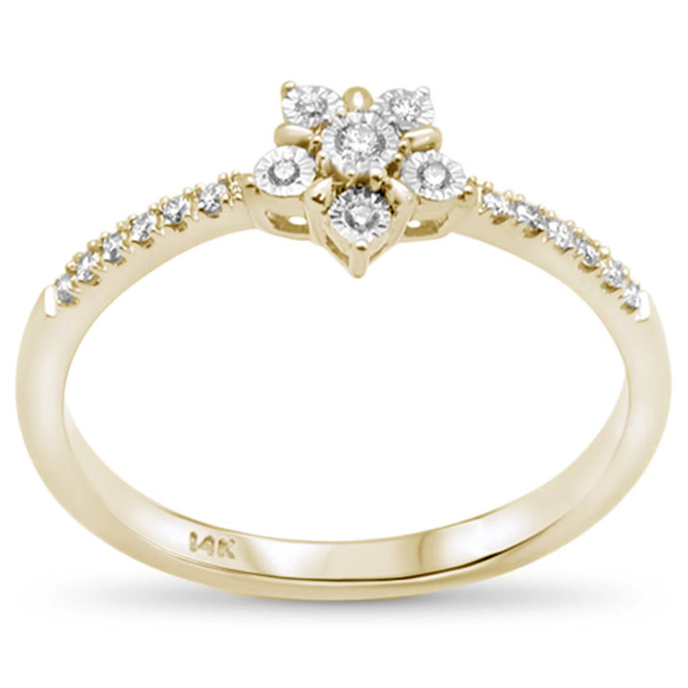 .09ct F SI 14K Yellow Gold FLOWER Diamond Trendy Ladies Ring Size 6.5