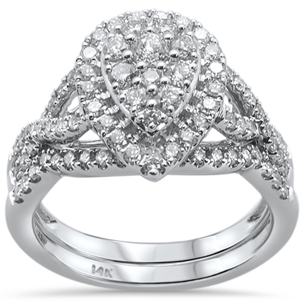 ''SPECIAL! .99ct 14k White GOLD Diamond Pear Shape Engagement Bridal Set Ring Size 6.5''