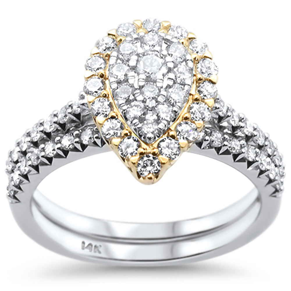 ''SPECIAL! .97ct 14k Two Tone Gold Pear Shape DIAMOND Engagement Ring Bridal Set''