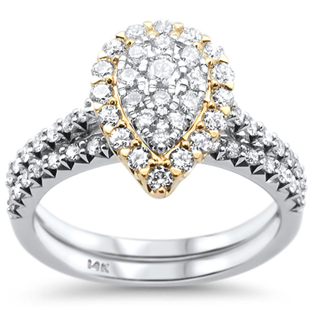 ''SPECIAL! .97ct 14k Two Tone GOLD Pear Shape Diamond Engagement Ring Bridal Set''