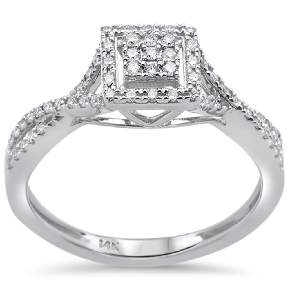 .25ct 14k White GOLD Square Shape Diamond Twisted Band Engagement Ring