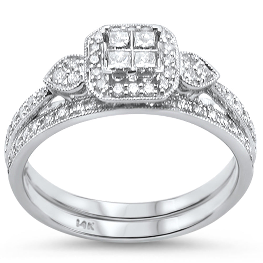 ''SPECIAL!.50ct 14k White GOLD Diamond Princess Engagment Bridal Ring Set Size 6.5''