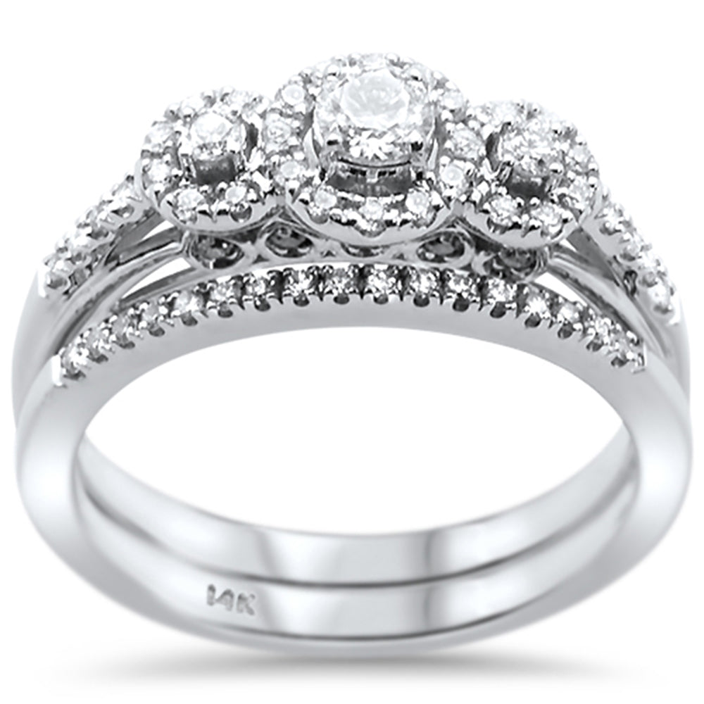''SPECIAL!.48ct 14k White GOLD Diamond Three Stone Engagement Bridal Set Ring''