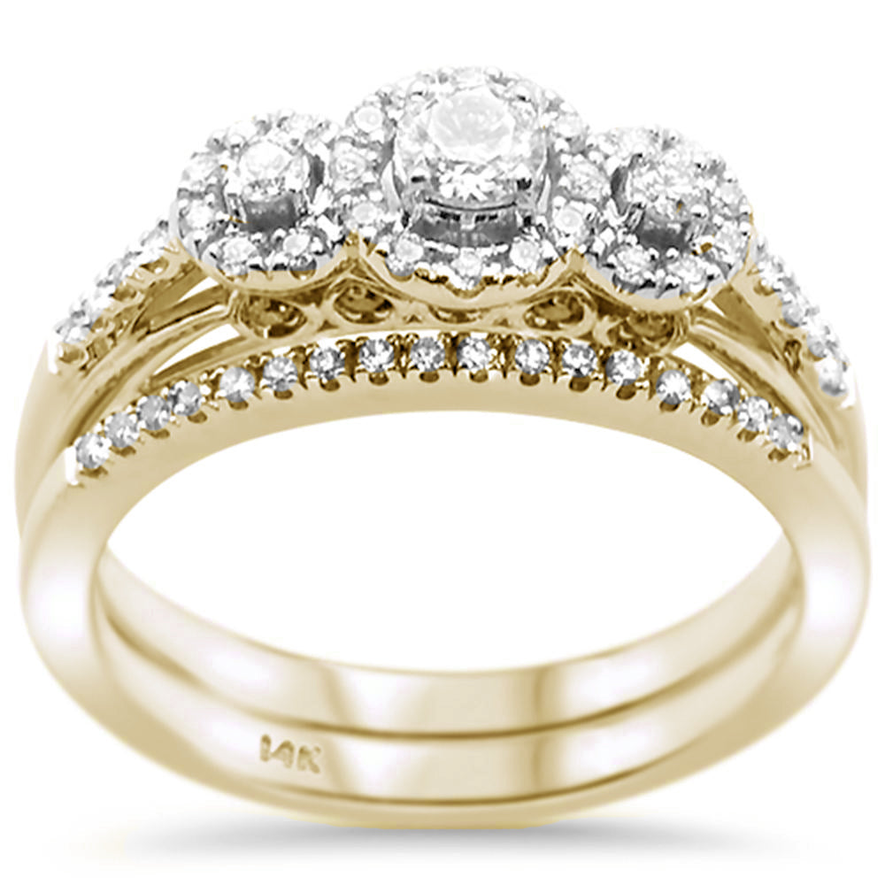 ''SPECIAL!.49ct 14K Yellow Gold Three Stone DIAMOND Engagement Bridal Set Size 6.5''