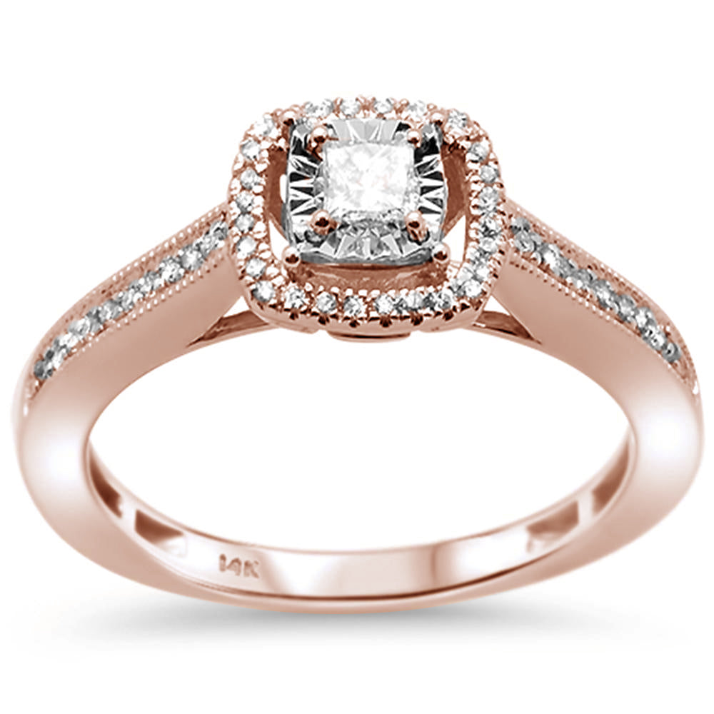 ''SPECIAL!.27ct G SI 14K Rose Gold Square Halo Diamond Engagement Promise RING Size 6.5''