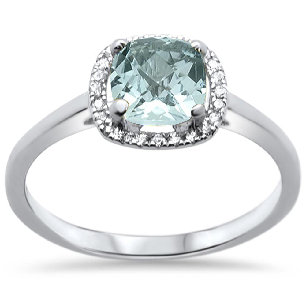 .99ct G-SI 14k White Gold Cushion Natural Aquamarine & DIAMOND Ring Size 6.5