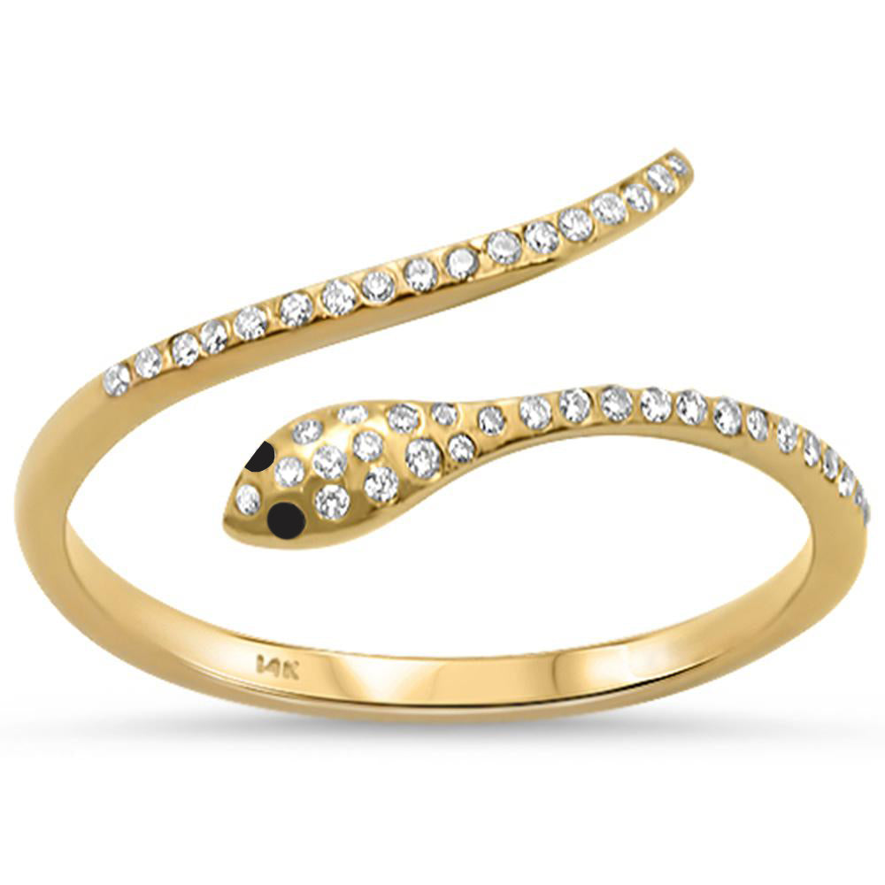 .16ct 14KT Yellow Gold Serpent Snake With Black Eye Trendy Diamond RING Size 6.5