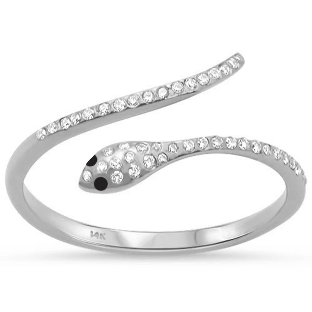 .16ct 14KT White Gold Serpent Snake With Black Eye Trendy Diamond RING Size 6.5