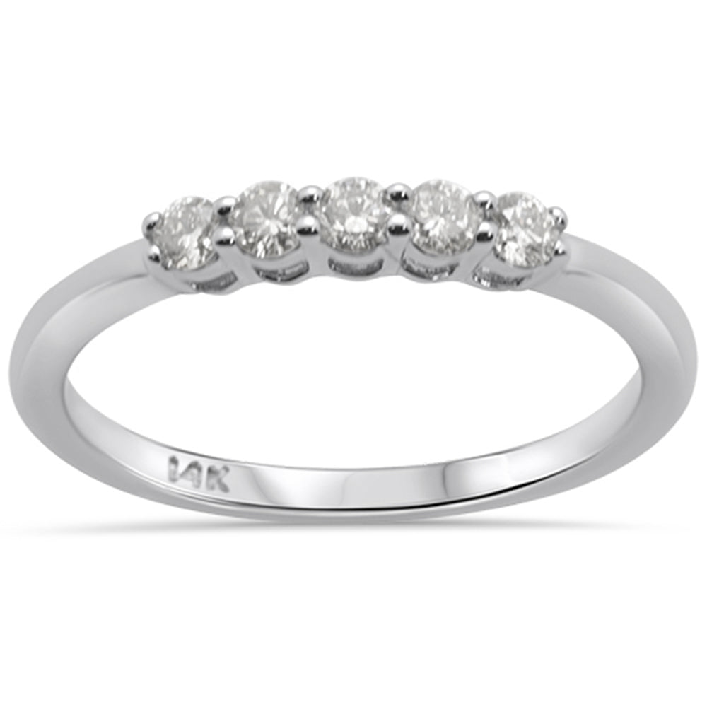 .25ct 14K White Gold 5 Round Diamond Anniversary Band RING Size 6.5